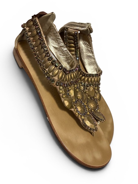 Giuseppe Zanotti Shoes - Giuseppe Zanotti Gold Leather Embellished Thong Sandal Women's size 37
